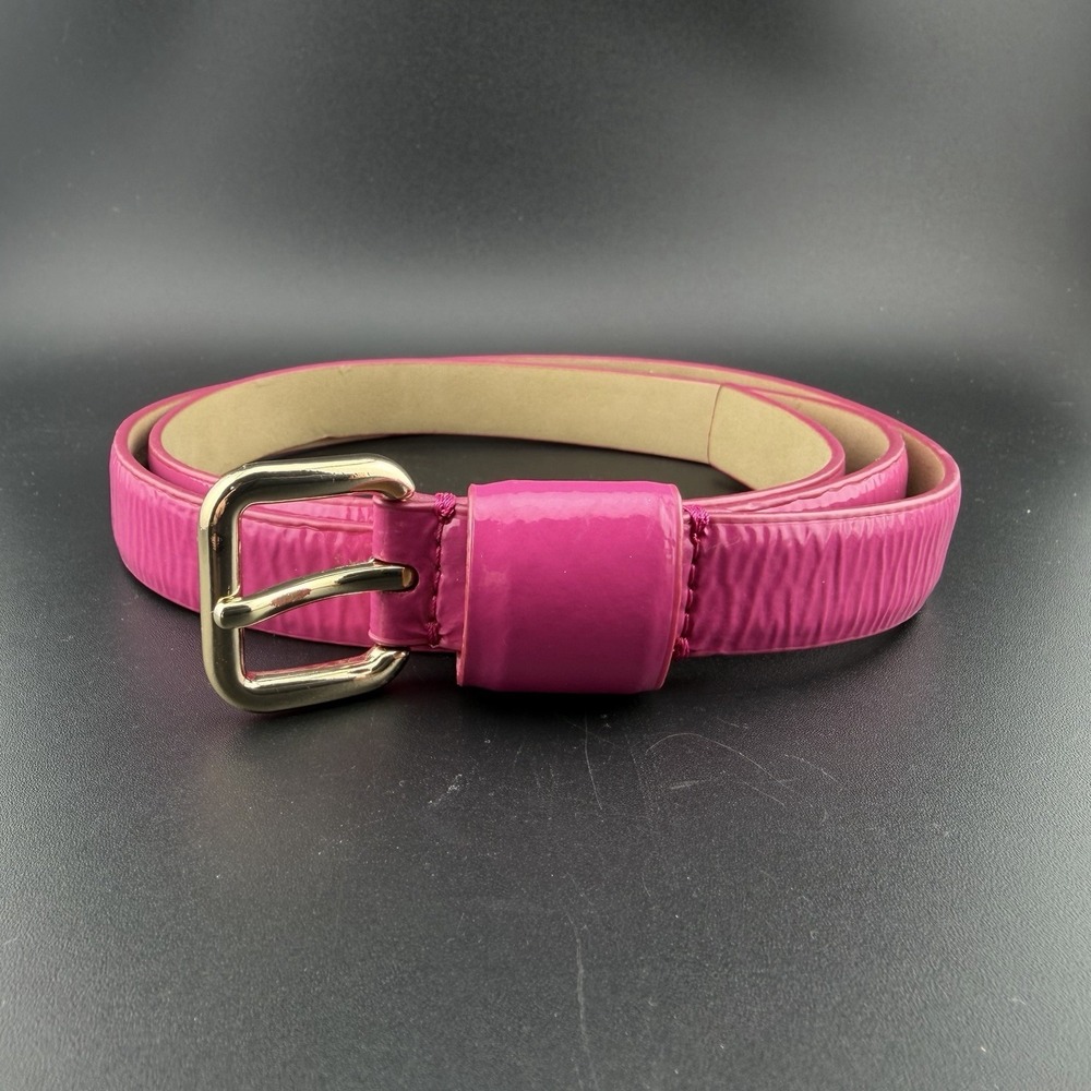 Talbots Sz Medium Barbie Pink Crackle Leather Belt 41" Gold Buckle ***Read